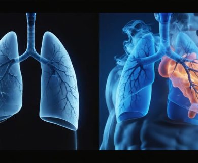 Conceptual image showing a split-screen comparison of lung health and oxygen utilization between vaping and non-vaping athletes during exercise.
