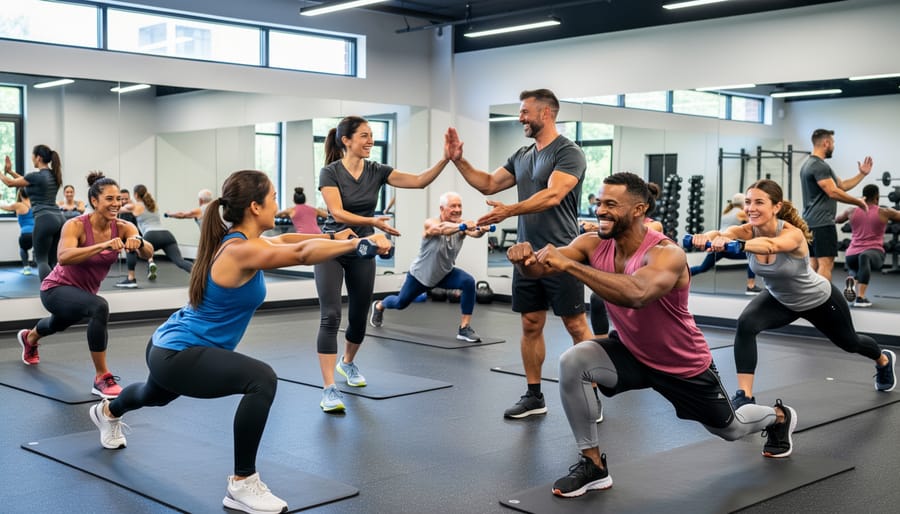 Group of people celebrating together after fitness class showing community support